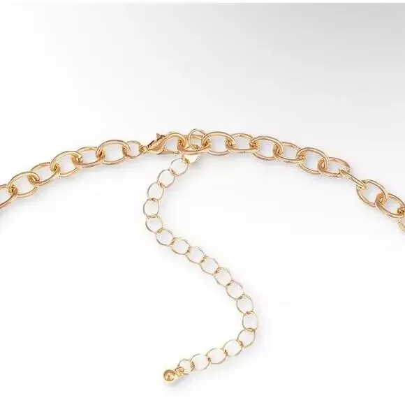 Gold Tone Heart Charm Necklace Crystal Faux Pearl Trendy Fashion Chic Style NWT - Picture 8 of 8